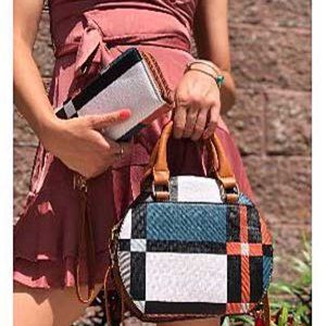 Tigerstars Multi Blue Plaid Round Top Handle Bags